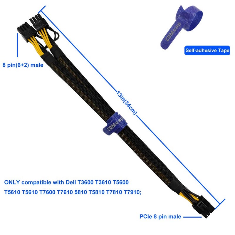 COMeap GPU Power Cable for Dell T3600 T3610 T5600 T5610 T5610 T7600 T7610 5810 T5810 T7810, 8 Pin PCIe to Dual 8 Pin(6+2) Male PCIe Power Adapter 13-inch(34cm) - Image 4